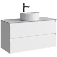 Подвесная тумба с двумя ящиком 100 см, цвет белый со столешницей серый камень и наставным умывальником арт-GE01102WM+STG1014X456GS — фото 4, Тумбы с раковиной