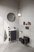 Товар: Подвесная тумба 60 см правая с одной дверью и открытыми полочками, цвет: корпус - светлый камень, фасад - серый матовый арт-ALB0106RLS+ALB0706GRМ - фото 2 Подвесная тумба 60 см правая с одной дверью и открытыми полочками, цвет: корпус - светлый камень, фасад - серый матовый арт-ALB0106RLS+ALB0706GRМ — фото 2, Тумбы с раковиной