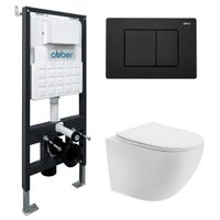 Комплект подвесной унитаз ABBER Bequem AC1100T белый с инсталляцией AC0105 и кнопкой AC0120MB черный матовый AC1100T-AC0105-AC0120MB — фото 1, Комплекты унитаз + инсталляция