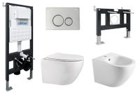 Комплект ABBER унитаз AC1100 белый с инсталляцией AC0105 и кнопкой AC0121 хром, биде AC1150 с инсталляцией AC0101P AC1100-AC0105-AC0121-AC1150-AC0101P — фото 1, Комплекты унитаз + инсталляция