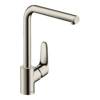 Смеситель для кухни, Hansgrohe, Focus M41, Eco, с возможностью размещения рукоятки справа или слева, тип открывания воды-однорычажный, тип регулирования воды-керамический картридж, монтаж-на раковину/столешницу, отверстия для монтажа-1, высота, мм-305, вынос излива, мм-222, тип излива-поворотный, тип подводки-гибкая, стандарт подвода воды-3/8", цвет-сталь арт-31827800 — фото 1, Смесители для кухни