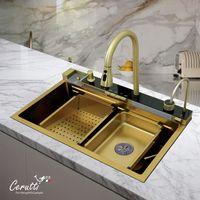 Многофункциональная мойка GLORIA Nano Gold (золото) из нержавеющей стали, кухонная (750х460х230) Ceruttispa CT10355 — фото 1, Кухонные мойки