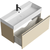 Подвесная тумба 100 см с одним ящиком в цвете капучино светлый, с умывальником арт-PUR0110KS — фото 2, Тумбы с раковиной