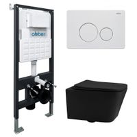 Комплект подвесной унитаз ABBER Rechteck AC1201MB черный матовый с инсталляцией AC0105 и кнопкой AC0121MW белая матовая AC1201MB-AC0105-AC0121MW — фото 1, Комплекты унитаз + инсталляция