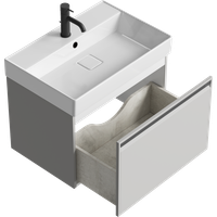 Подвесная тумба 66 см с одним ящиком в цвете серый туман, с умывальником арт-PUR0165ST — фото 2, Тумбы с раковиной