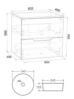 Orange Line Li-60TugMDF+B07-345W тумба с раковиной подвесная 60 см, графит/белый Li-60TugMDF+B07-345W — фото 1, Тумбы с раковиной