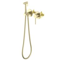 AQ1319BG ЕВРОПА комплект для гигиенического душа встроенный 2 отв. (смеситель + гигиеническая лейка + шланг), шлиф. золото — фото 1, Гигиенические души