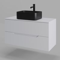 Orange Line Li-100TuwMDF+B02-460MB тумба с раковиной подвесная 100 см, белый/черный Li-100TuwMDF+B02-460MB — фото 1, Тумбы с раковиной
