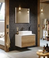 Подвесная тумба 80 см с двумя ящиками: основной и внутренний, скрытый за фасадом. Цвет дуб балтийский; с умывальником арт-MOB0108DB+MOB0708DB — фото 2, Тумбы с раковиной