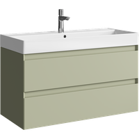 Подвесная тумба с двумя ящиками 100 см, цвет зеленый шалфей с умывальником арт-GE01102SH — фото 4, Тумбы с раковиной