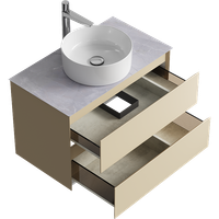 Подвесная тумба с двумя ящиками 81 см, цвет морская дюна со столешницей серый камень и наставным умывальником арт-GE01082MD+STG814X476GS — фото 2, Тумбы с раковиной