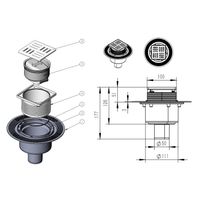 Трап для душа AZARIO 100х100 перфорированная решетка, вертикальный выпуск арт-AZZ15100 — фото 3, Трапы для душа