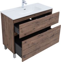 Тумба с раковиной Aquanet Алвита new 100 (Flash) напольная 2 ящ. цв.дуб веллингтон табак арт-00345682 — фото 5, Тумбы с раковиной