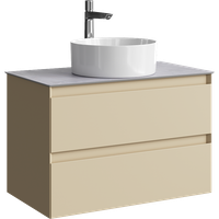 Подвесная тумба с двумя ящиками 81 см, цвет морская дюна со столешницей серый камень и наставным умывальником арт-GE01082MD+STG814X476GS — фото 5, Тумбы с раковиной