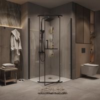 Душевое ограждение Grossman Pragma (90х90х195) трапеция,распашная,черный матовый,стекло прозрачное, 1 место арт-302.K33.03.9090.21.00 — фото 5, Душевые уголки трапеция