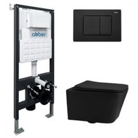 Комплект подвесной унитаз ABBER Rechteck AC1201MB черный матовый с инсталляцией AC0105 и кнопкой AC0120MB черный матовый арт-AC1201MB-AC0105-AC0120MB — фото 1, Комплекты унитаз + инсталляция