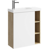 Подвесная тумба 60 см левая с одной дверью и открытыми полочками, цвет: корпус - дуб давос, фасад - белый матовый арт-ALB0106LDD+ALB0706WM — фото 4, Тумбы с раковиной