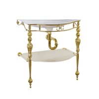 BELLA Консоль напольная 73 см. ажурная с полкой стекло, золото 20720 — фото 1, Консоли для раковины