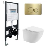 Комплект подвесной унитаз ABBER Bequem AC1100T белый с инсталляцией AC0105 и кнопкой AC0121MMG золото матовое AC1100T-AC0105-AC0121MMG — фото 1, Комплекты унитаз + инсталляция