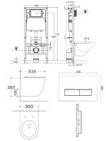 Agger Унитаз подвесной безободковый черный с инсталляцией, микролифт, кнопка смыва белая арт-ATI03144+APB288 — фото 1, Комплекты унитаз + инсталляция