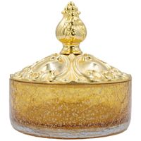 ELISABETTA Баночка низкая, H13 см. с крышкой, стекло/золото 17057 — фото 1, Органайзеры для ванной