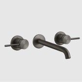 Смеситель для раковины, Gessi, 316 Flessa, тип открывания воды-вентильный, тип регулирования воды-керамическая кран-букса, монтаж-настенный встраиваемый, отверстия для монтажа-3, высота, мм-68, вынос излива, мм-190-210, тип излива-неподвижный, донный клапан-отсутствует, тип подводки-жесткая, стандарт подвода воды-1/2", внутренняя часть-необходимо заказать, цвет-Black Metal Brushed PVD арт-54094.707 — фото 1, Смесители для раковины