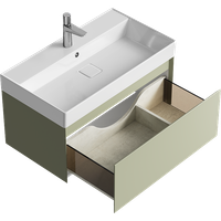 Подвесная тумба с одним ящикоми 81 см, цвет зеленый шалфей с умывальником арт-GE01081SH — фото 1, Тумбы с раковиной