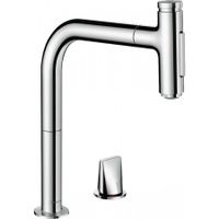 Товар: Смеситель для кухни, Hansgrohe, Metris Select M71, тип открывания воды-однорычажный, тип регулирования воды-керамический картридж, монтаж-на раковину/столешницу, отверстия для монтажа-2, высота, мм-320, вынос излива, мм-221, тип излива-выдвижной, поворотный на 110° или 150°, кнопка Select для комфортного включения/выключения воды, магнитная система крепления душа MagFit, тип подводки-гибкая, стандарт подвода воды-3/8", цвет-хром 73819000 - фото 1 Смеситель для кухни, Hansgrohe, Metris Select M71, тип открывания воды-однорычажный, тип регулирования воды-керамический картридж, монтаж-на раковину/столешницу, отверстия для монтажа-2, высота, мм-320, вынос излива, мм-221, тип излива-выдвижной, поворотный на 110° или 150°, кнопка Select для комфортного включения/выключения воды, магнитная система крепления душа MagFit, тип подводки-гибкая, стандарт подвода воды-3/8", цвет-хром 73819000 — фото 1, Смесители для кухни