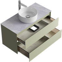 Подвесная тумба с двумя ящиком 100 см, цвет зеленый шалфей со столешницей серый камень и наставным умывальником арт-GE01102SH+STG1014X456GS — фото 2, Тумбы с раковиной