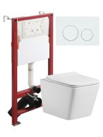 Agger Унитаз подвесной безободковый TORNADO белый с инсталляцией, микролифт, кнопка смыва белая арт-ATI10150+APB188 — фото 1, Комплекты унитаз + инсталляция