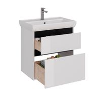 Тумба Lemark COMBI 70 см под 1 раковину, подвесная/напольная, 2 ящика, цвет планки: Чёрный, цвет кор арт-LM03C70T-black — фото 1, Тумбы под раковину