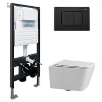 Комплект подвесной унитаз ABBER Rechteck AC1201 белый с инсталляцией AC0105 и кнопкой AC0120MB черный матовый AC1201-AC0105-AC0120MB — фото 1, Комплекты унитаз + инсталляция