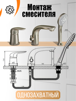 Orange смеситель на борт ванны однорычажный с душевым набором, никель арт-M60-333ni — фото 5, Смесители на борт ванны