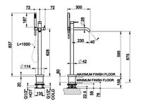 Смеситель для ванны и душа, Gessi, BATH316, тип открывания воды-однорычажный, тип установки-напольный, отверстия для монтажа-1, вынос излива, мм-230, внутренняя часть-необходимо заказать, цвет-Black Metal Brushed PVD, комплектация-ручной душ, шланг, держатель ручного душа арт-54028.707 — фото 2, Смеситель для ванны