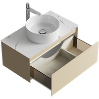 Подвесная тумба с одним ящиком 81 см, цвет морская дюна со столешницей мрамор белый и наставным умывальником арт-GE01081MD+STG814X476MW — фото 2, Тумбы с раковиной