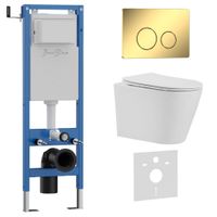 Комплект 3в1 IBERICA BLANCA инсталляция SILENCIO MINI, унитаз BURGOS ALTO белый, кнопка смыва INOX-O золото глянцевое (IB.001M.BRA.231.816) — фото 1, Комплекты унитаз + инсталляция