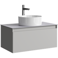 Подвесная тумба с одним ящиком 81 см, цвет серый туман со столешницей серый камень и наставным умывальником арт-GE01081ST+STG814X476GS — фото 5, Тумбы с раковиной