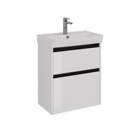 Тумба Lemark COMBI 60 см под 1 раковину, подвесная/напольная, 2 ящика, цвет планки: Чёрный, цвет кор арт-LM03C60T-black — фото 7, Тумбы под раковину