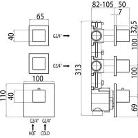 Смеситель термостат Bossini Cube для ванны и душа встраиваемый внешняя часть на 2-4 потребителя цвет никель шлифованный арт-Z032203.094 — фото 5, Смеситель для душа
