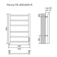 Полотенцесушитель электрический AZARIO PARMA 400/600 6 секций, диммер справа, хром арт-AZ10846 — фото 5, Электрические полотенцесушители