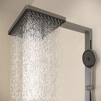 Душевая стойка SANCOS Vos с термостатическим смесителем, изливом, полкой, шлангом 1,5 м, верхним и ручным душем, цвет вороненая сталь, арт. арт-SC6100GG — фото 10, Душевые стойки