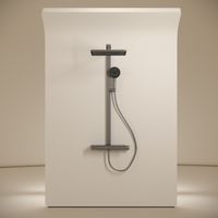 Душевая стойка SANCOS Vos с термостатическим смесителем, изливом, полкой, шлангом 1,5 м, верхним и ручным душем, цвет вороненая сталь, арт. арт-SC6100GG — фото 2, Душевые стойки