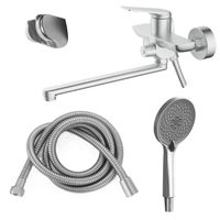 Смеситель для ванны Azario Lursy керамический картридж, длинный излив, с ручным душем, шланг 150 см, сатин арт-AZ-K1749BN — фото 8, Смеситель для ванны