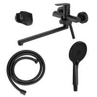 Смеситель для ванны Azario Alanti керамический картридж, длинный излив, с ручным душем, шланг 150 см, черный матовый арт-AZ-K1732B — фото 8, Смеситель для ванны