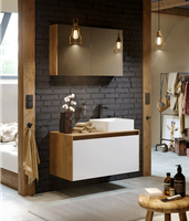 Подвесная тумба 100 см с двумя ящиками: основной и внутренний, скрытый за фасадом. Цвет бетон светлый; с умывальником арт-MOB0110BS+MOB0710BS — фото 5, Тумбы с раковиной