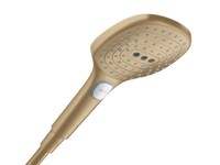 Ручной душ, Hansgrohe, Raindance Select E, размер душевого диска, мм-120, форма-квадратная, количество режимов-3, тип струи-Rain, RainAir, Whirl, цвет-шлифованная бронза, переключение типов струи с помощью кнопки Select, соединительная резьба G 1/2" арт-26520140 — фото 1, Лейки для душа