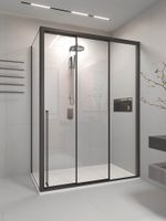 Душевой угол раздвижной Veconi Premium Prato 300 SP B-R, 1600х1000x2000, черный матовый, стекло прозрачное PR3/R-SP-160100-01-B-C4 — фото 1, Прямоугольные душевые уголки