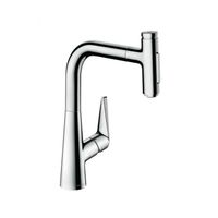 Смеситель для кухни, Hansgrohe, Talis Select M51, sBox, тип открывания воды-однорычажный, тип регулирования воды-керамический картридж, монтаж-на раковину/столешницу, отверстия для монтажа-1, высота, мм-335, вынос излива, мм-208, тип излива-выдвижной, поворотный на 110° или 150°, кнопка Select для комфортного включения/выключения воды, магнитная система крепления душа MagFit, тип подводки-гибкая, стандарт подвода воды-3/8", цвет-хром арт-73868000 — фото 1, Смесители для кухни
