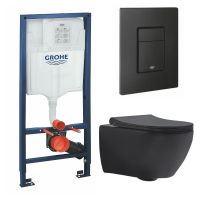 КОМПЛЕКТ: Инсталляция Grohe RAPID SL 3 В 1 ДЛЯ УНИТАЗА, ВЫСОТА УСТАНОВКИ 1,13 М. чёрный матовый + Bogen Унитаз подвесной безободковый с функцией биде с сиденьем микролифт черный матовый GRH939303670 — фото 2, Комплекты унитаз + инсталляция
