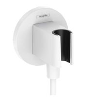 Шланговое подсоединение, Hansgrohe, Fixfit S, держатель-есть, со встроенным обратным клапаном, с подключением для душевого шланга, декоративная накладка, резьбовое соединение, стандарт подвода воды-1/2", цвет-белый матовый арт-26888700 — фото 1, Шланговые подключения